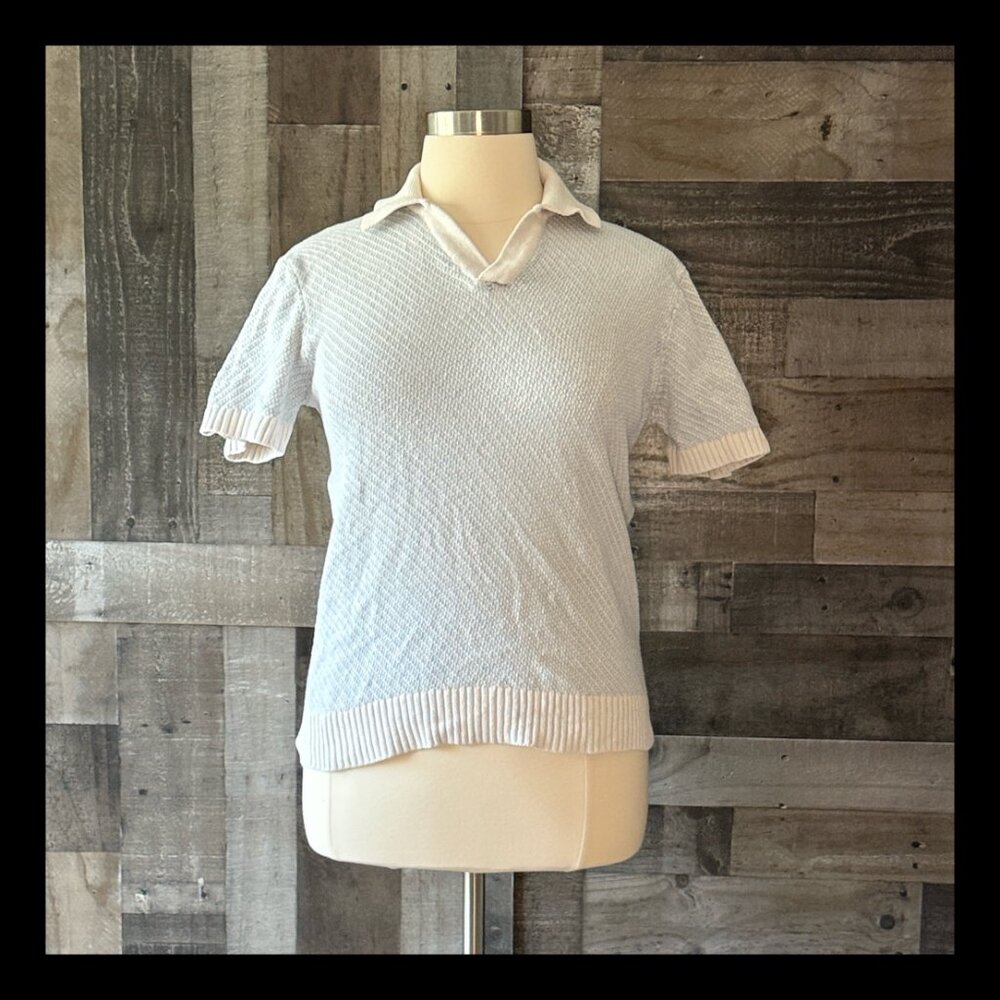 ZARA blue white knit polo shirt medium preppy sporty gorpcore pastel feminine